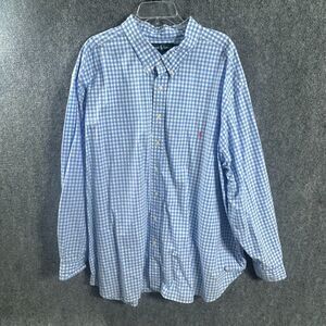 Ralph Lauren 5XB Polo Blue and White Shirt Pink Pony Big and Tall "Big" Button